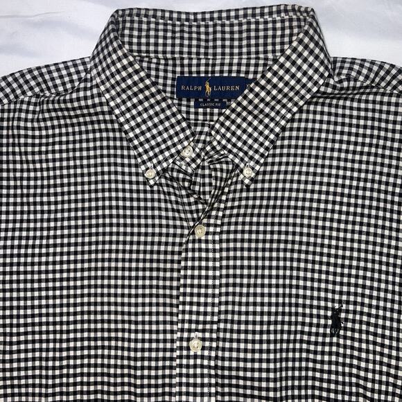 Ralph Lauren Shirt Mens Size XXL Black Gingham Check Classic Fit Button Preppy - Picture 2 of 14